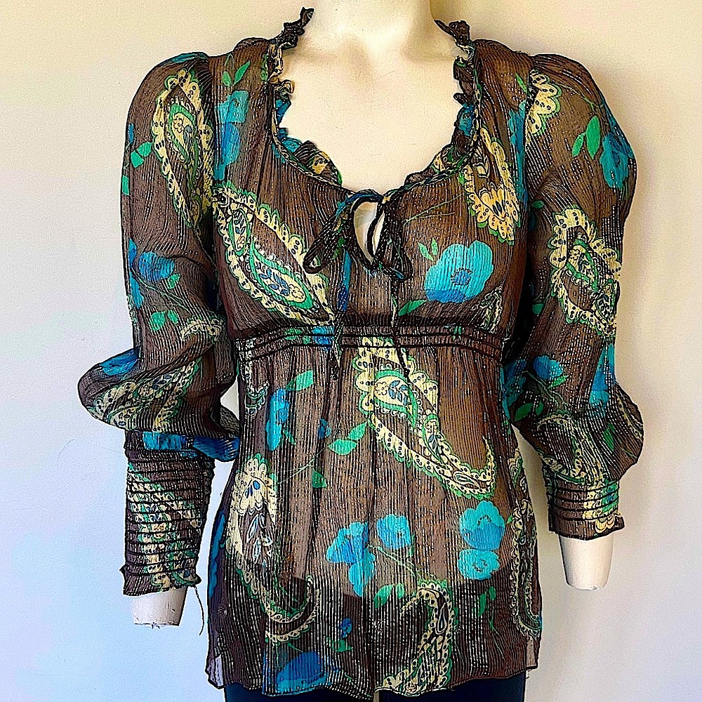 Vintage Nanette Lepore Paisley Silk Tunic/Top W/Gold Thread—Gorgeous